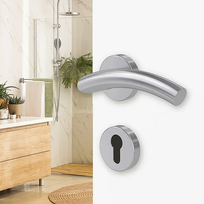 Diamond Doors Creative Drückergarnitur New Jersey - Stärke Tür: 40 mm - 45 mm, Edelstahl, L-Form, Profilzylinder - Moderner Türgriff aus gebürstetem Stahl mit Schlüsselloch-Rosette für Badezimmer- oder Innentüren. Stilvolles Design für ein zeitgemäßes Ambiente.