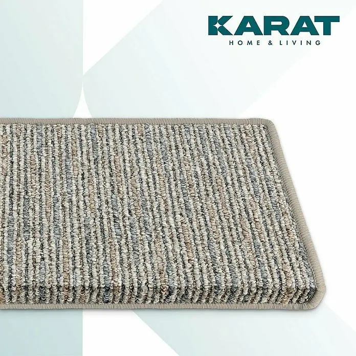 Stufenmatte Geneva - 65 x 23,5 cm, Silber, Rechteck - Nahaufnahme einer rechteckigen Fußmatte mit beiger Umrandung und texturiertem, gestreiftem Muster.