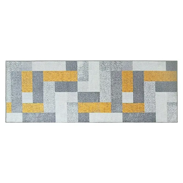 Teppichläufer New York - Gelb, 250 x 80 cm, 100 % Polyamid - Teppich mit geometrischem Muster in Grau, Weiß und Gelb, der jedem Raum einen modernen Touch verleiht. Der Teppich ist strapazierfähig und pflegeleicht.