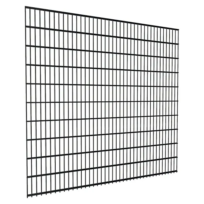 FA-Bausysteme Mattenzaun Basic 6/5/6 mm - 200,8 x 200 cm, Anthrazit - Schwarzer Maschendrahtzaun im Querformat mit rechteckigen Öffnungen, geeignet für Abgrenzungen und Sicherheit.