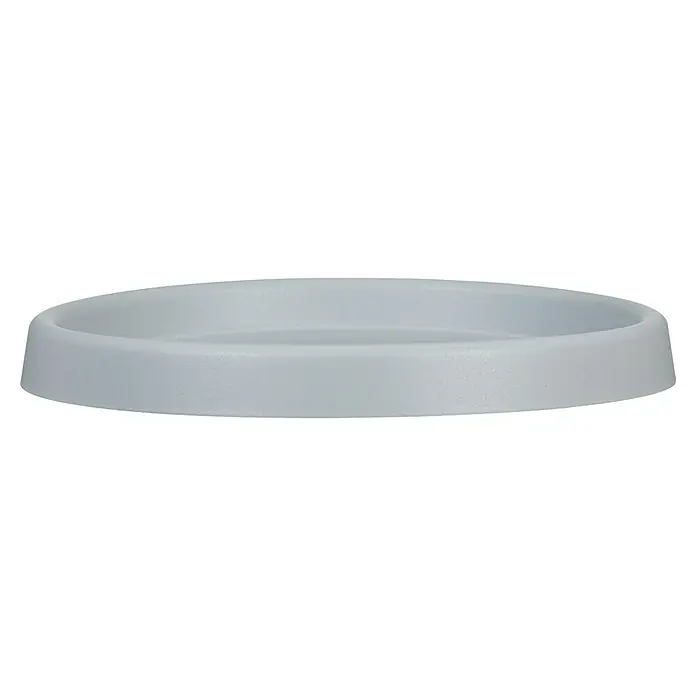 Scheurich Blumentopf-Untersetzer Marcella - Außenmaß (Ø x H): 40,5 cm x 3,9 mm, Kunststoff, Steingrau - Nahaufnahme eines schlichten, runden weißen Deckels, ideal für Behälter oder Verpackungen aller Art.