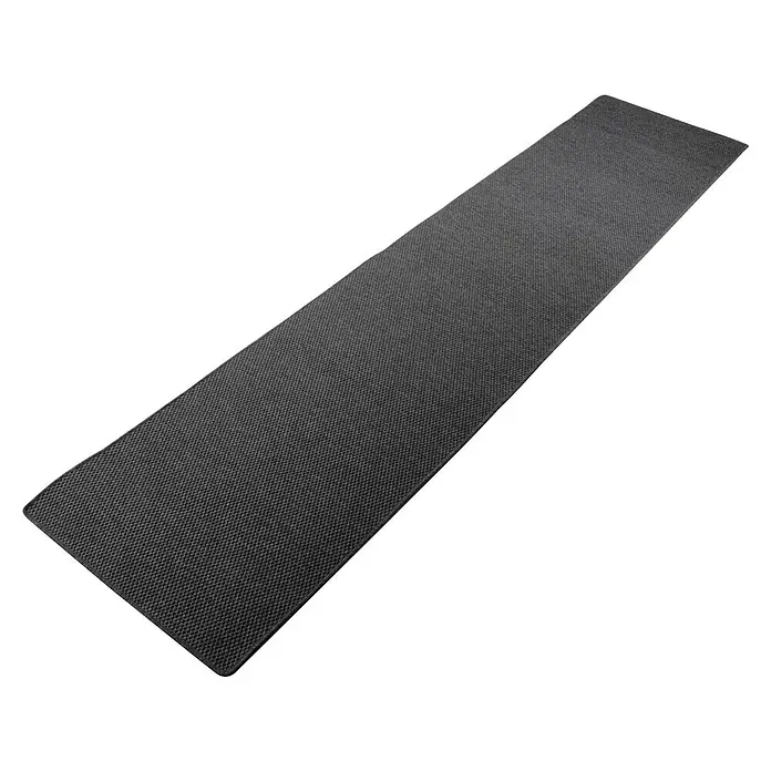 Flachgewebeteppich Kalkutta - Anthrazit, 100 x 100 cm, 83 % Polypropylen, 17 % Naturfaser - Ein rechteckiges, graues Fitnessgerät, möglicherweise eine Yogamatte oder ein ähnliches Produkt für Workouts, auf einem dunklen Hintergrund.