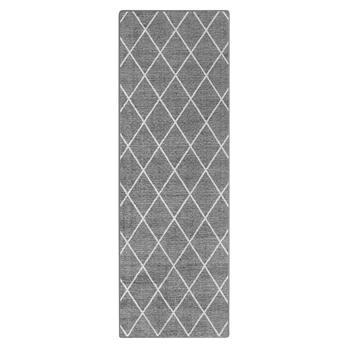 Teppichläufer Cosenza - Grau, 200 x 80 cm, 100 % Polyamid - Dieser graue Teppich verfügt über ein weißes Rautenmuster, das eine elegante und moderne Note in jeden Raum bringt. Das Muster verleiht dem Teppich Textur.