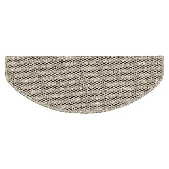 Stufenmatte Kalkutta - 65 x 23,5 cm, Taupe, Halbrund - Halbkreisförmige Teppichmatte in Beige mit gewebter Textur und Fransenrand, ideal für den Innenbereich als dekoratives Element.