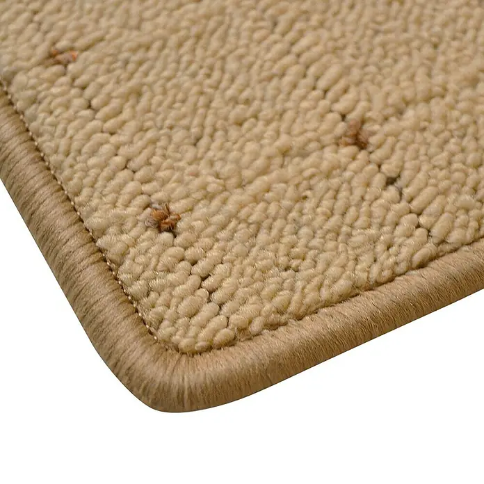 Flachgewebeteppich Rapido - Beige, 200 x 200 cm, 100 % Polypropylen - Nahaufnahme einer beigen Teppichmatte mit braunen Akzenten und sauber eingefasstem Rand, ideal für jeden Raum.