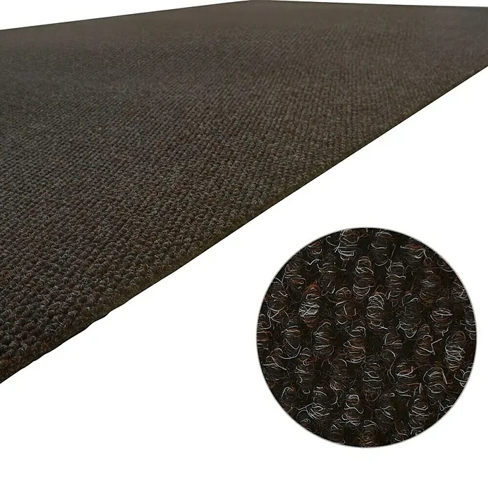 Schmutzfangmatte Hong Kong - Braun, 1.100 x 200 cm, 100 % Polypropylen - Nahaufnahme eines robusten, braunen Teppichs mit einer detaillierten Nahansicht der Textur, ideal für stark frequentierte Bereiche.