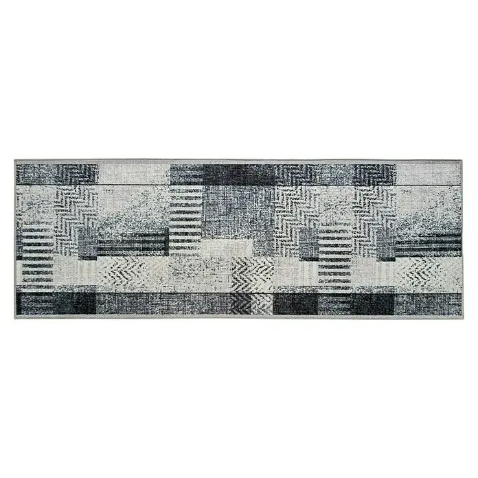 Teppichläufer Cordoba - Grau, 250 x 80 cm, 100 % Polyamid - Moderner Teppich mit abstraktem Muster in Grau- und Schwarztönen, ideal für stilvolle Wohnräume und Büros.