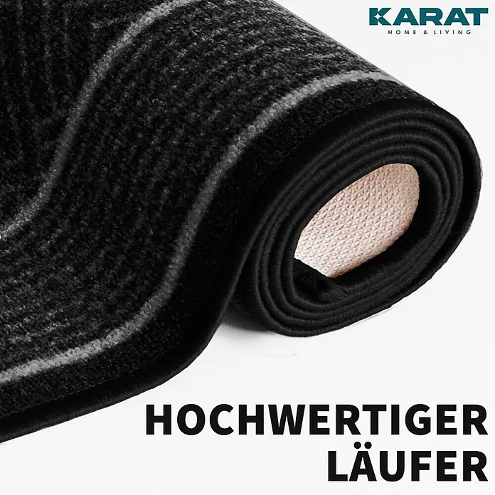 Teppichläufer Olymp - Anthrazit, 250 x 80 cm, 100 % Polyamid - Hochwertiger, gerollter Läufer mit stilvollen Streifen und OEKO-TEX® Zertifikat für ein angenehmes Wohngefühl.