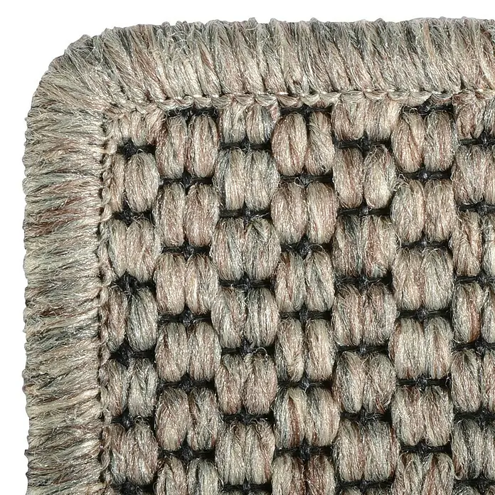 Flachgewebeteppich Kalkutta - Taupe, 100 x 100 cm, 83 % Polypropylen, 17 % Naturfaser - Nahaufnahme eines Teppichs mit Bordüre. Der Teppich hat ein einzigartiges Texturmuster und eine abgerundete Ecke.
