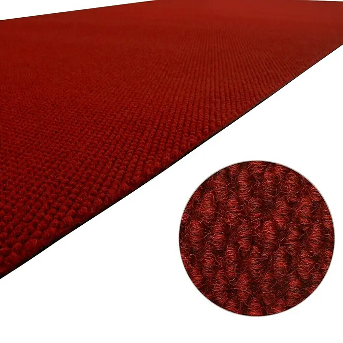 Schmutzfangmatte Hong Kong - Rot, 1.100 x 200 cm, 100 % Polypropylen - Nahaufnahme eines roten Teppichs mit Detailansicht der Textur.