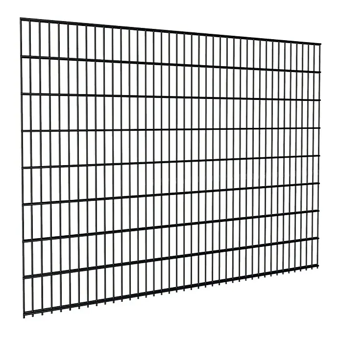 FA-Bausysteme Mattenzaun Basic 6/5/6 mm - 200,8 x 160 cm, Anthrazit - Ansicht eines schwarzen Doppelstabmattenzauns, der für Sicherheit und Privatsphäre im Außenbereich sorgt. Sehr stabil und langlebig.