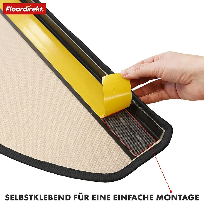 Stufenmatte Veneto - 65 x 23,5 cm, Schwarz, Halbrund - Selbstklebende Fußmatte mit einfachem Montage-System. Ideal für den Innenbereich und einfache Anbringung dank Klebefläche.