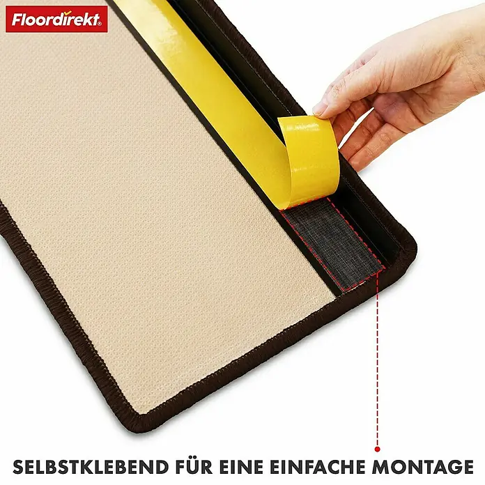 Stufenmatte Veneto - 65 x 23,5 cm, Braun, Rechteck - Selbstklebende Teppichstufenmatte für einfache Montage.