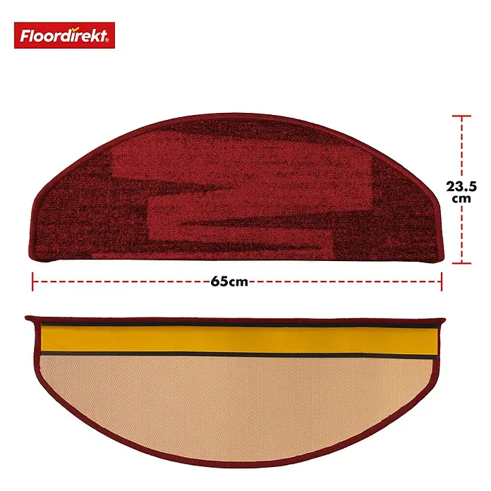 Stufenmatte Veneto - 65 x 23,5 cm, Rot, Halbrund - Produktbild einer Treppenmatte in Rot mit den Maßen 65 x 23,5 cm.