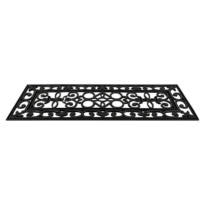 Stufenmatte Colo - 65 x 25 cm, 100 % Gummi, Schwarz - Schwarze Fußmatte mit dekorativen Mustern, ideal für den Eingangsbereich. Robust und stilvoll.