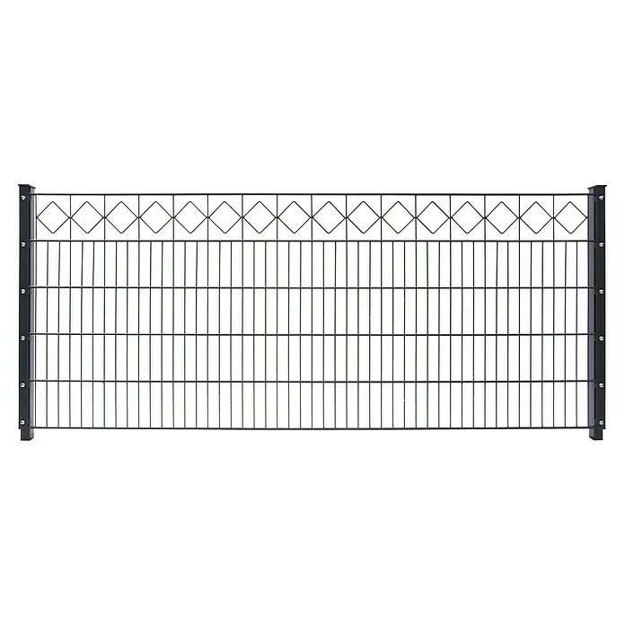 FA-Bausysteme Mattenzaun Schmuckzaun Karo 6/5/6 mm - 200,8 x 120 cm, Moosgrün - Ansicht eines stilvollen Zaunelements aus robustem Metall. Das Zaunelement zeichnet sich durch sein modernes Design und hohe Stabilität aus.