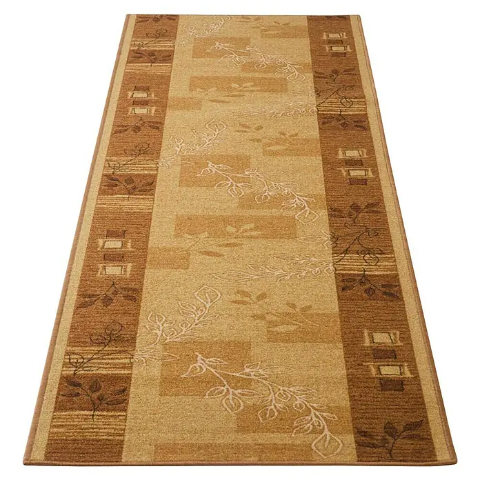 Teppichläufer Akzent - Beige, 150 x 67 cm, 100 % Polyamid - Dekorativer, beigefarbener Läufer mit floralem Muster und braunen Bordüren. Perfekt für Flur oder Diele.