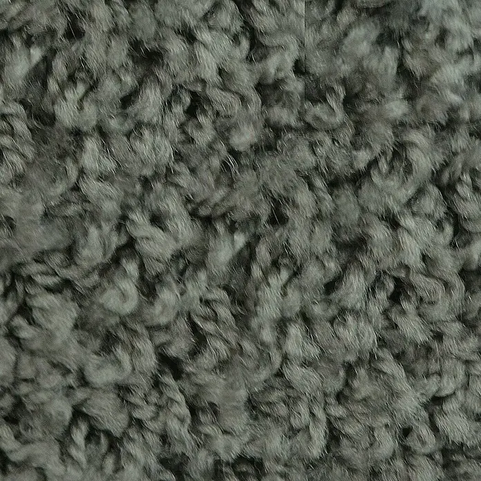 Hochflorteppich Barcelona - Grau, 100 x 100 cm, 100 % Polypropylen - Detailaufnahme eines grauen, zotteligen Teppichs, der eine weiche, luxuriöse Textur zeigt.