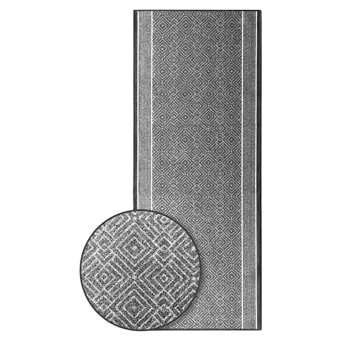Teppichläufer Olymp - Silber, 250 x 80 cm, 100 % Polyamid - Grauer Läufer mit Rautenmuster, ideal für Flure und Eingangsbereiche. Das geometrische Design verleiht jedem Raum eine moderne Note.
