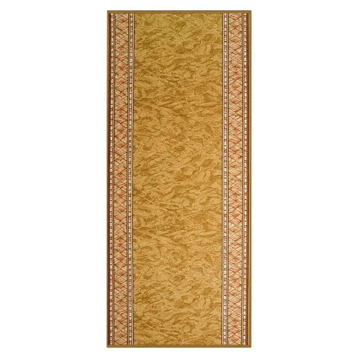 Teppichläufer Rügen - Beige, 500 x 80 cm, 100 % Polyamid - Teppichläufer in Gold mit gemusterten Bordüren.