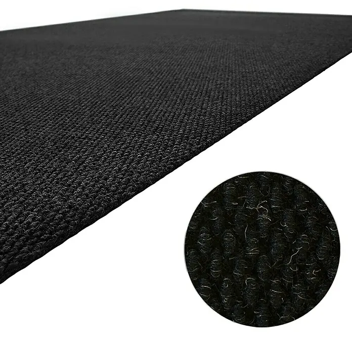 Schmutzfangmatte Hong Kong - Schwarz, 1.100 x 200 cm, 100 % Polypropylen - Nahaufnahme einer schwarzen, texturierten Fußmatte.