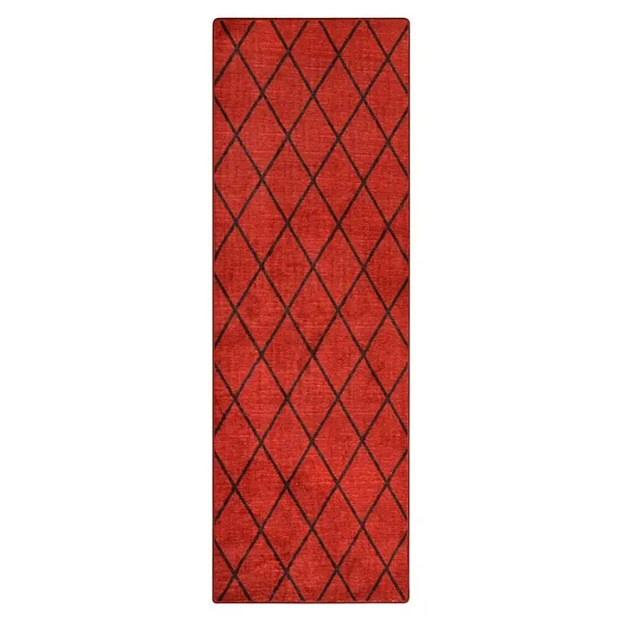 Teppichläufer Cosenza - Rot, 200 x 80 cm, 100 % Polyamid - Roter Teppich mit einem schwarzen Rautenmuster, der jedem Raum Wärme und einen Hauch von modernem Design verleiht.