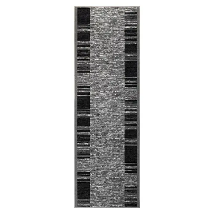 Teppichläufer Navona - Grau/Schwarz, 100 x 80 cm, 100 % Polyamid - Ein schmaler Teppichläufer in Grau- und Schwarztönen, der ein modernes, abstraktes Design aufweist, ideal für Flure oder Eingangsbereiche.