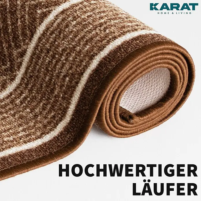 Teppichläufer Olymp - Braun, 150 x 80 cm, 100 % Polyamid - Hochwertiger brauner Läufer mit Streifen und OEKO-TEX® Zertifikat für ein stilvolles und sicheres Zuhause.