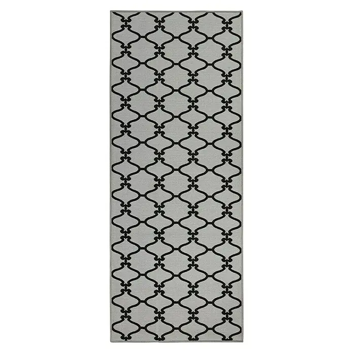 Teppichläufer Drogheda - Grau/Schwarz, 100 x 80 cm, 100 % Polyamid - Dieser Teppich besticht durch sein elegantes, graues Muster mit schwarzen Akzenten, ideal für moderne Wohnräume. Die Textur verleiht Wärme.