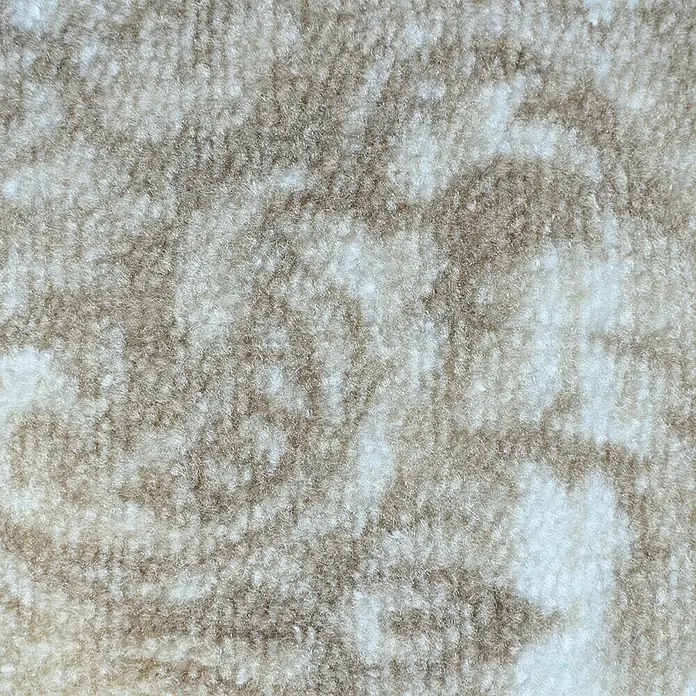 Teppichläufer Davoli - Beige, 400 x 80 cm, 100 % Polyamid - Nahaufnahme eines Teppichs mit gewischtem, abstraktem Muster in Braun- und Beigetönen für Wohnräume mit gemütlichem Ambiente.