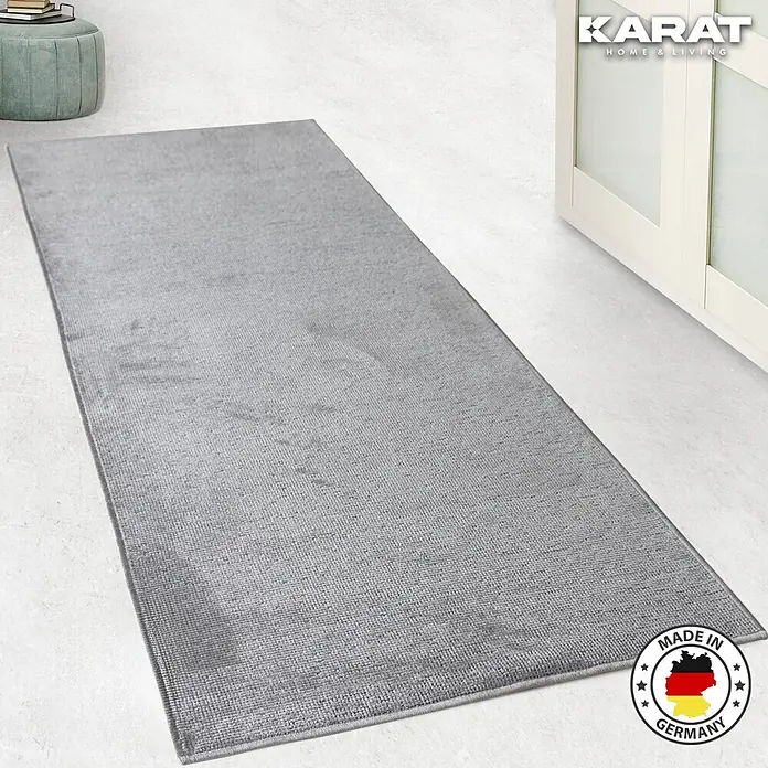 Teppichläufer Azade - Silber, 200 x 80 cm, 65 % Baumwolle, 35 % Polyester - Ein grauer Teppich der Marke Karat Home & Living, perfekt für ein stilvolles Zuhause, mit Öko-Tex und Made in Germany Siegel.