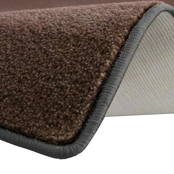 Kurzflorteppich Dynasty - Schlamm, 100 x 100 cm, 100 % Polypropylen - Nahaufnahme eines Teppichs in Braun mit grauer Bordüre und heller Unterseite. Ideal für jeden Raum.