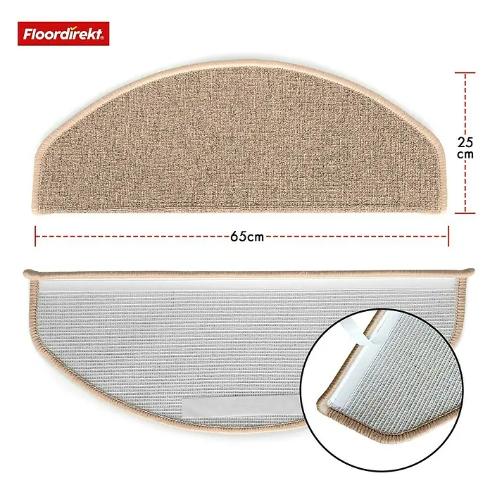 Stufenmatte London - 65 x 25 cm, Beige, Halbrund - Treppenmatte in Beige mit den Maßen 65 x 25 cm.