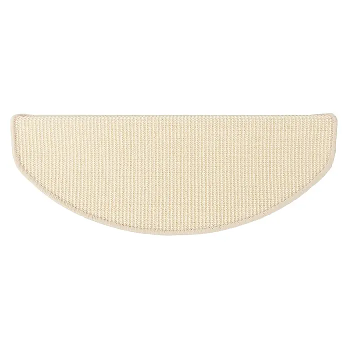 Stufenmatte Premium - 65 x 23,5 cm, 100 % Sisal, Elfenbein - Halbkreisförmige Stufenmatte in Beige mit gewebter Textur und Fransen an der abgerundeten Kante. Ideal für Treppen.