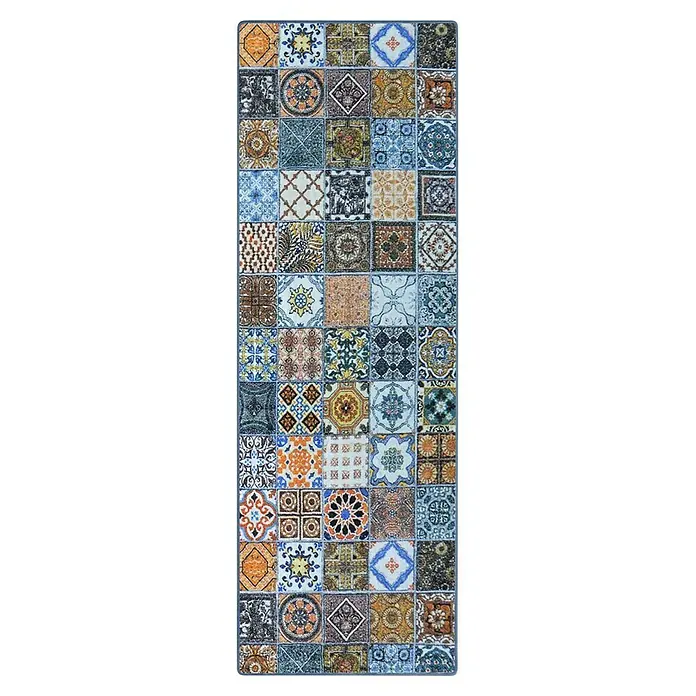 Teppichläufer Bonita - Bunt, 300 x 80 cm, 100 % Polyamid - Dekoratives Fliesenpaneel mit einem Mosaik aus verschiedenen Mustern und Farben, ideal als Wandkunst oder Bodenbelag.