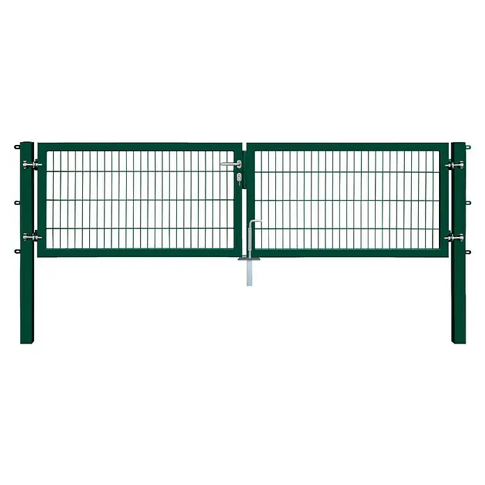 FA-Bausysteme Zauntor Industrietor - 3 x 0,8 m, Stahl, Moosgrün, 2-Flügel, Drahtstärke 8/6/8 mm - Gartentor aus grünem Metall mit Schlüssel und Griff für den sicheren Zugang zum Garten oder Grundstück.