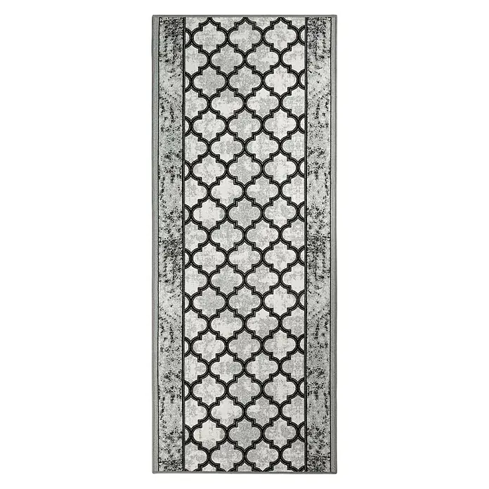 Teppichläufer Limerick - Grau, 250 x 80 cm, 100 % Polyamid - Moderner grauer Läufer mit einem eleganten marokkanischen Muster, das jedem Raum einen Hauch von Raffinesse verleiht. Perfekt für Flur oder Eingangsbereich.