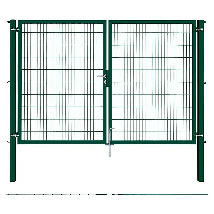FA-Bausysteme Zauntor Industrietor - 3 x 2 m, Stahl, Moosgrün, 2-Flügel, Drahtstärke 8/6/8 mm - Doppelflügeltor mit Maschendrahtfüllung in Grün. Ideal als Gartentor oder Grundstücksbegrenzung, robust und langlebig.