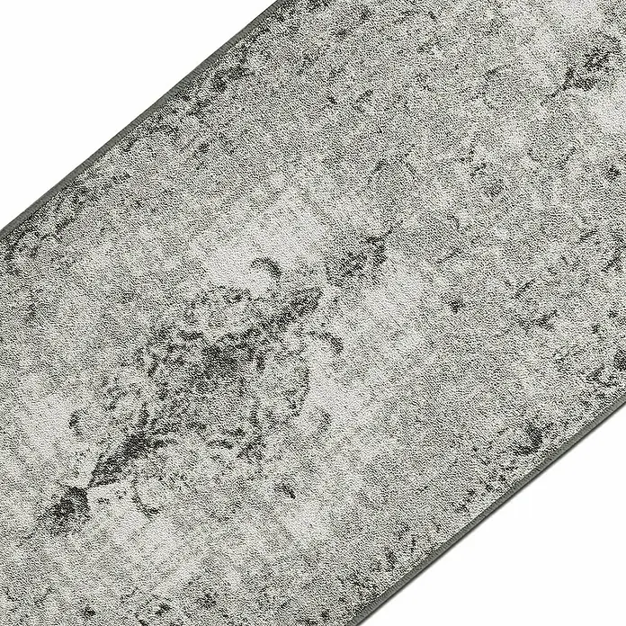 Teppichläufer Palau - Grau, 200 x 80 cm, 100 % Polyamid - Nahaufnahme eines modernen Teppichs mit abstraktem Muster in Grau- und Weißtönen.