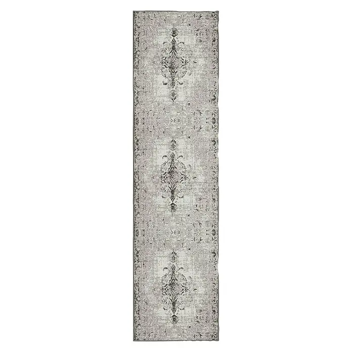 Teppichläufer Palau - Grau, 200 x 80 cm, 100 % Polyamid - Langfloriger Teppich mit traditionellem Muster. Der Teppich hat ein elegantes Design und eine weiche Textur, die für Komfort sorgt.
