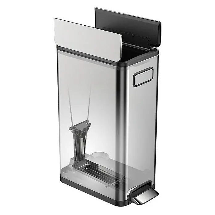 Proregal Treteimer Modern designter Treteimer zur Abfallscheidung aus gebürstetem Edelstahl - 45 l, Edelstahl, Edelstahl - Ein moderner, rechteckiger Abfalleimer aus Edelstahl mit Fußpedal zum Öffnen des Deckels für eine hygienische Abfallentsorgung.