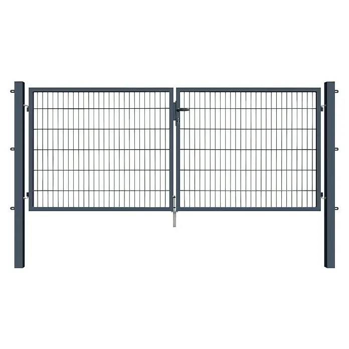 FA-Bausysteme Zauntor Basic - 3 x 1,2 m, Stahl, Anthrazit, 2-Flügel - Metallgittertor mit einem stabilen Rahmen und einem filigranen Gittermuster, ideal für den Einsatz in Gärten und Einfahrten.