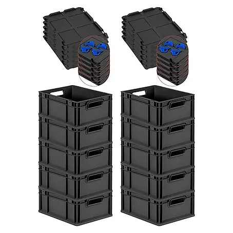 Proregal  Euroboxen-Set 10x Eurobox NextGen Grip mit Auflagedeckel inkl. 4 blauen Verschlüssen