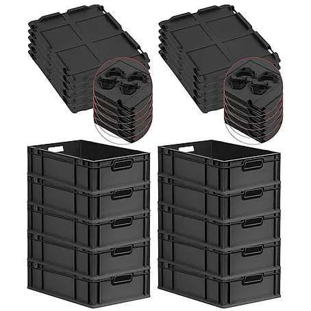 Proregal  Euroboxen-Set 10x Eurobox NextGen Color mit Auflagedeckel und Schiebeschnappverschlüsse