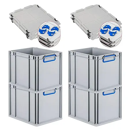 Proregal  Euroboxen-Set 4x Eurobox NextGen Color mit Auflagedeckel und Schiebeschnappverschlüsse