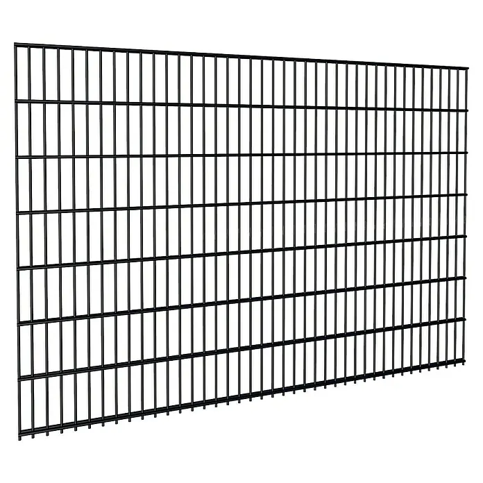 FA-Bausysteme Mattenzaun Basic 6/5/6 mm - 200,8 x 140 cm, Anthrazit - Ansicht eines stabilen, rechteckigen Metallgitterzauns mit gleichmäßig angeordneten Stäben für maximale Sicherheit und Schutz.