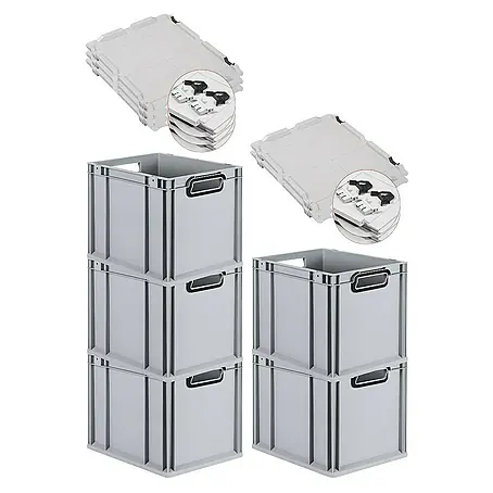 Proregal  Euroboxen-Set 5x Eurobox NextGen Color mit Scharnierdeckel und Verschlüssen