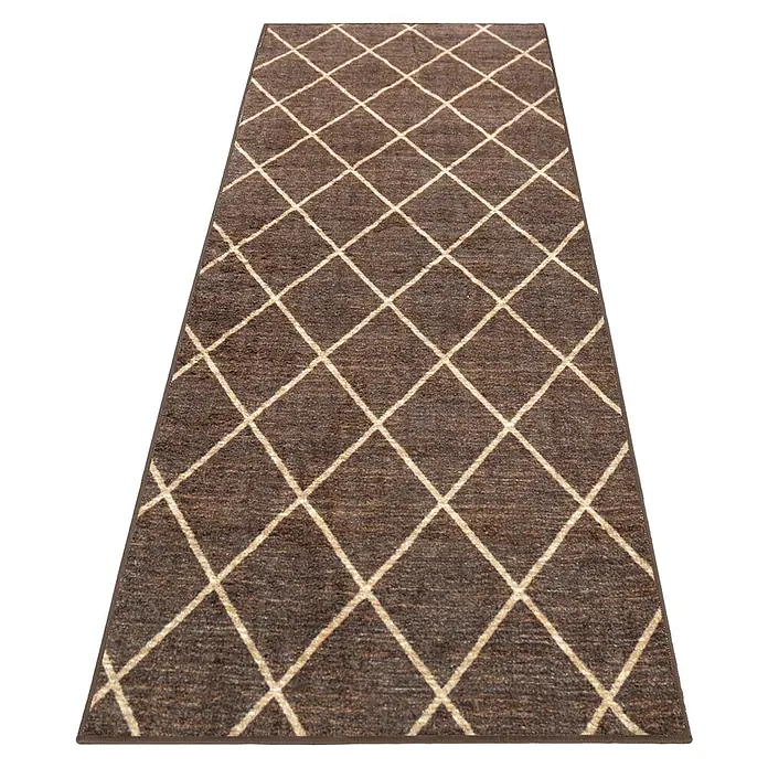 Teppichläufer Cosenza - Braun, 200 x 80 cm, 100 % Polyamid - Brauner Teppich mit hellem Rautenmuster, ideal für Wohnzimmer oder Schlafzimmer. Verleiht jedem Raum Wärme und Stil.