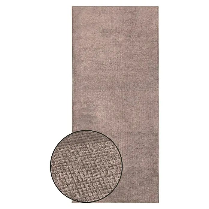Teppichläufer Azade - Braun, 200 x 80 cm, 65 % Baumwolle, 35 % Polyester - Ein rechteckiger, beiger Teppich mit einer Nahaufnahme der Textur, die eine dichte, gewebte Oberfläche zeigt. Ideal für Wohnbereiche.
