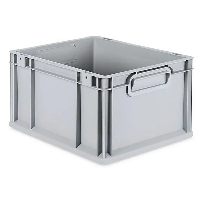 Proregal Euroboxen-Set 10x Eurobox NextGen Grip mit Auflagedeckel inkl. 4 roten Verschlüssen - L x B x H: 40 x 30 x 22 cm, Kunststoff, Grau, 10 Stk. - Eine graue Eurobox aus Kunststoff mit Tragegriffen, ideal für Lagerung und Transport verschiedener Gegenstände.